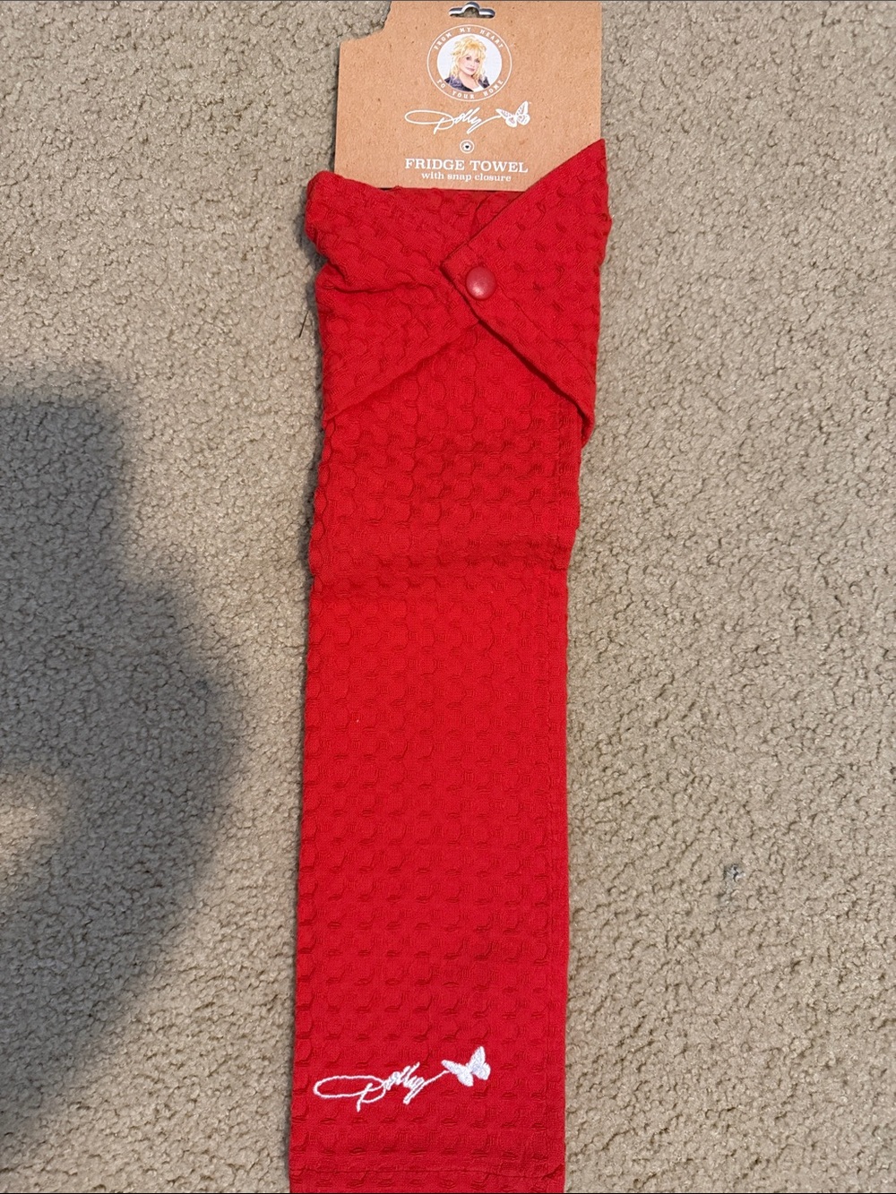 Dollcake Red Waffle-Framed Fridge Towel with Snap